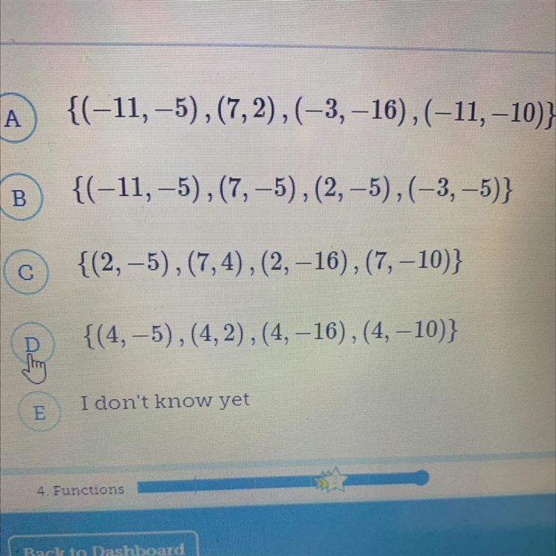 Determine which of the following sets of ordered pairs represents a function-example-1