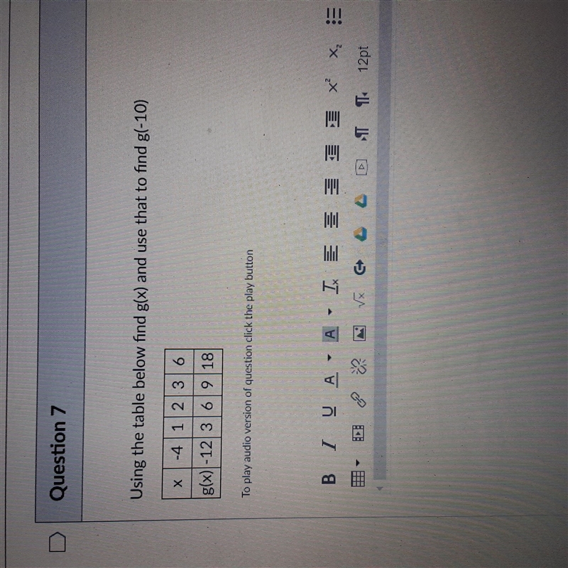 Using the table find g(x) and use that to find g(-10)-example-1