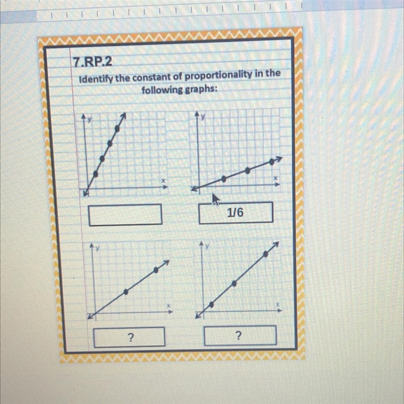 Identify the constant of proportionality in the following graphs: Plz help-example-1