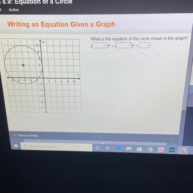 What is the equation of the circle shown in the graph?-example-1