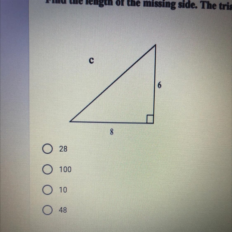 Find the length of the missing side. The triangle is not drawn to scale.-example-1