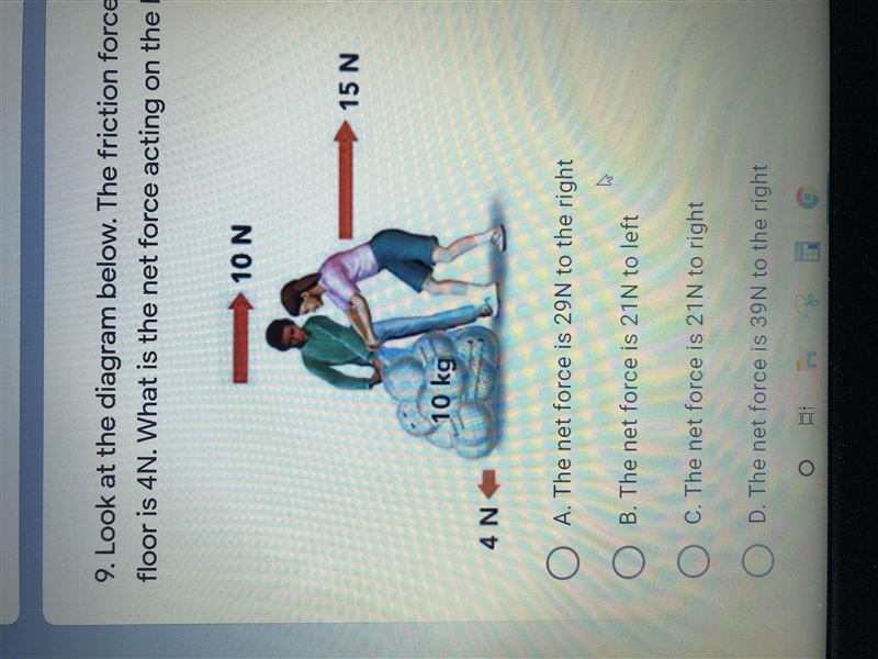 Look at the diagram below. The friction force between the bag and the floor is 4N-example-1