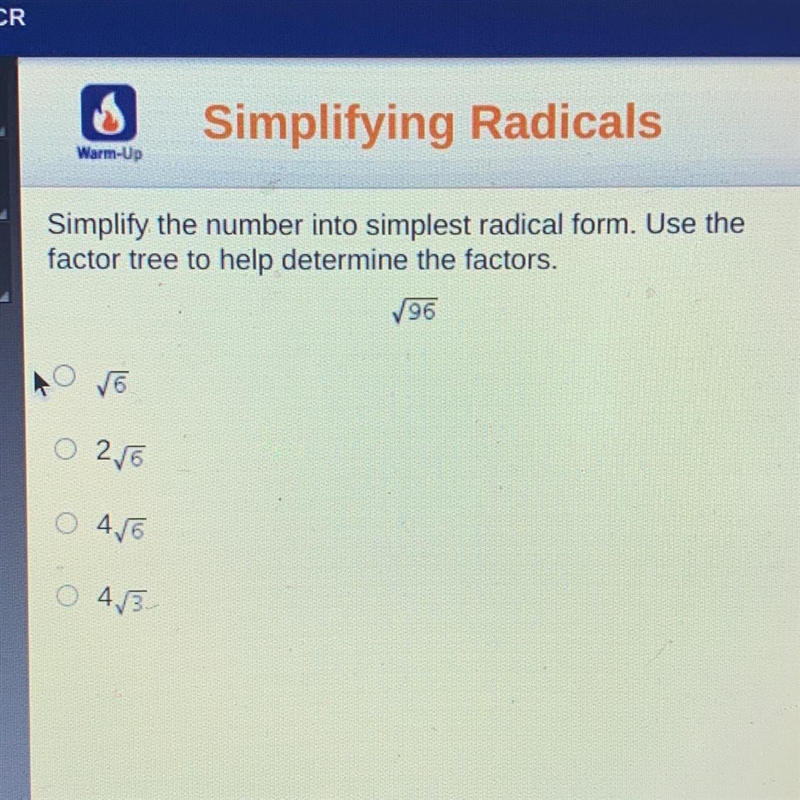 Simplify the number into simplest radical form.-example-1