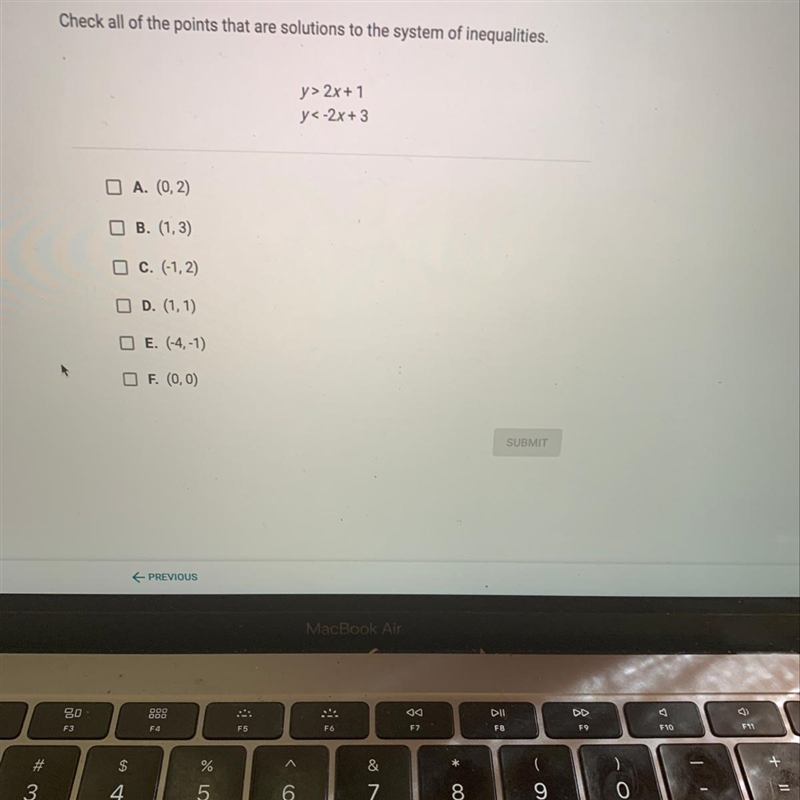 Check all of the points that are solutions to the system of inequalities, y> 2x-example-1