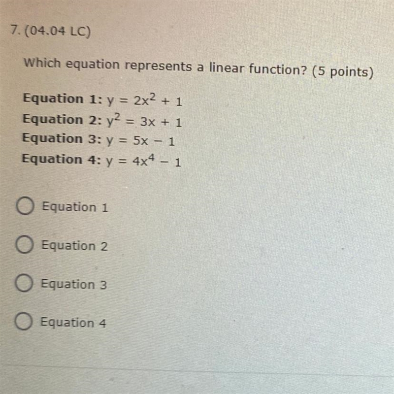 Which equation represents a linear function?-example-1