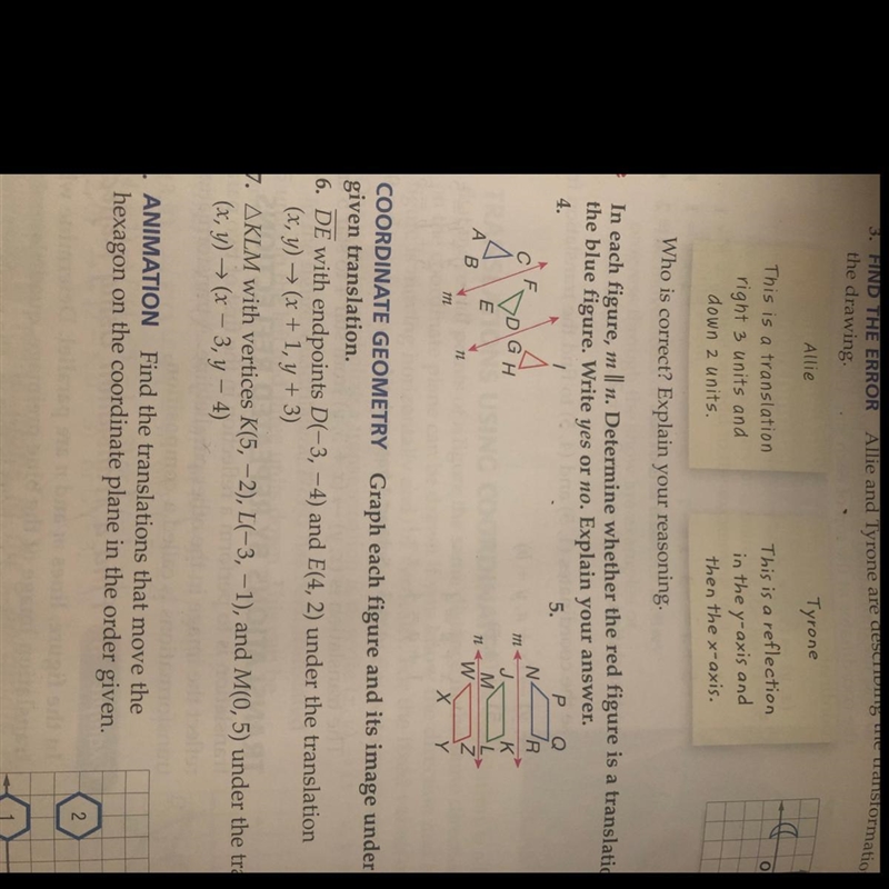 6. DE with endpoints D(-3, -4) and E(4, 2) under the translation (x, y) + (x + 1, y-example-1