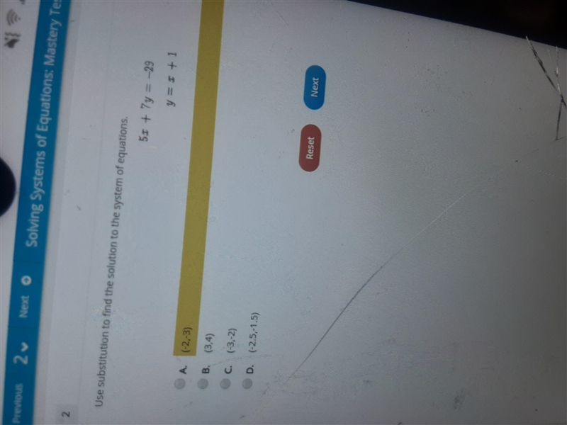 Use substition to find the solution to the system of equations.-example-1