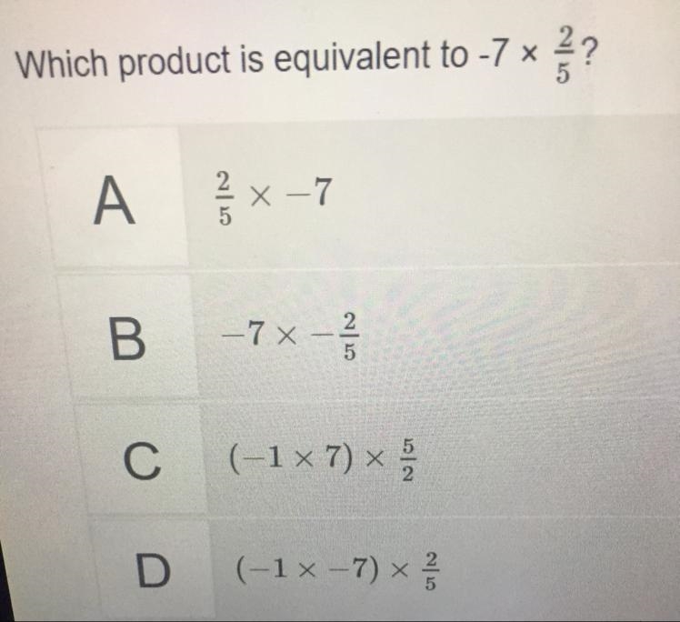 Which product is equivalent to -7 × 2/5-example-1