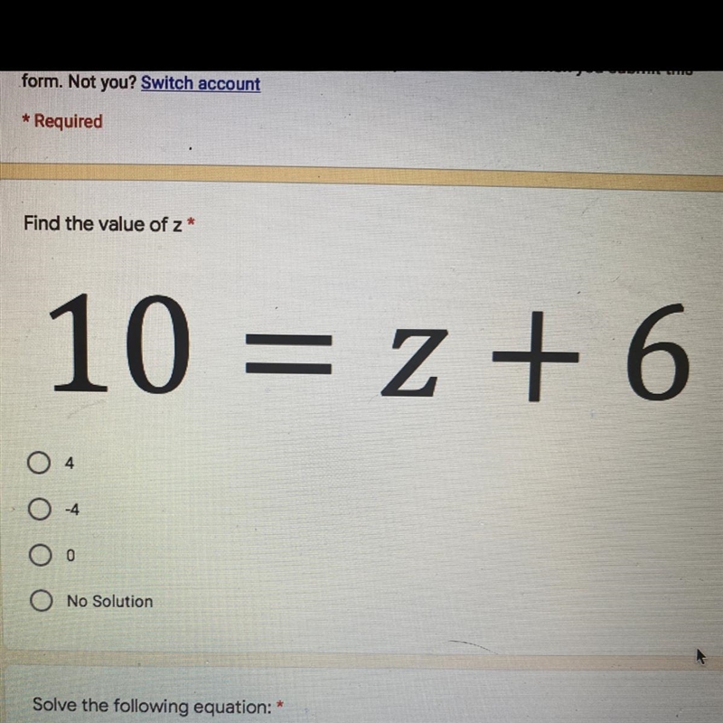 Find the value of z 10 = z + 6-example-1