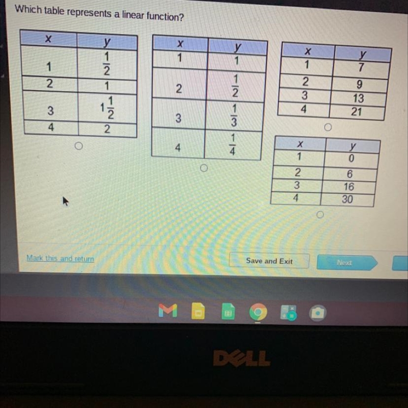 Which table represents a linear function-example-1