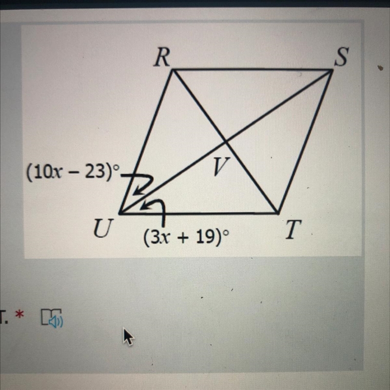 If RSTU is a rhombus, find the measure of angle RUT.-example-1