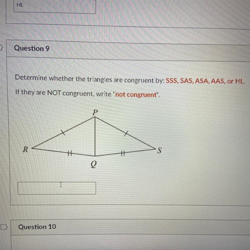 Determine whether the triangles are congruent by sss sas asa aas hl-example-1