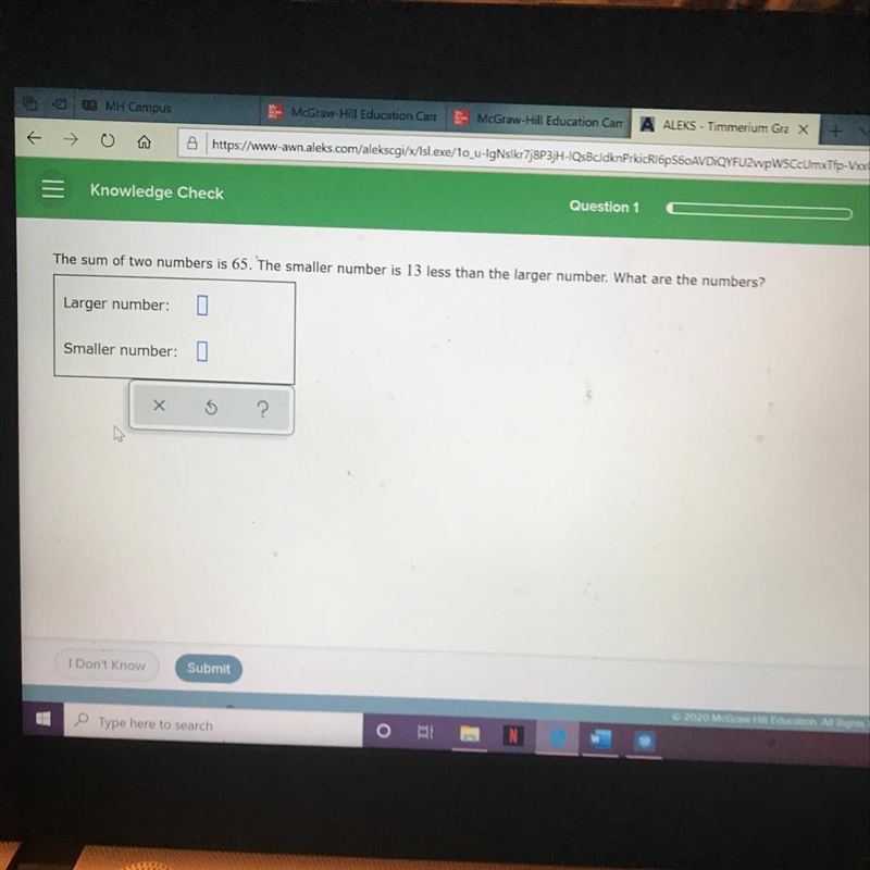 the sum of two number is 65. the smaller number is 13 less than the large number. what-example-1