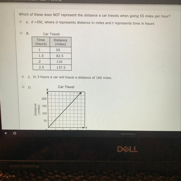 Which of these does NOT represent the distance a car travels when going 55 miles per-example-1