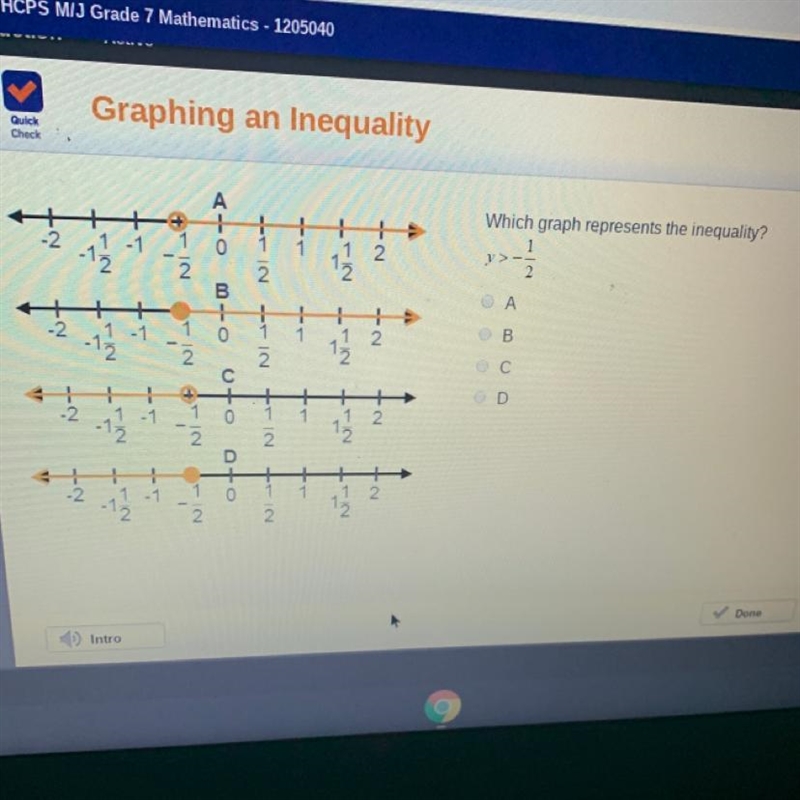 Co Which graph represents the inequality? -2 1-1 -12 1 1 2 NE 1 Y>- 2 2 А ++ 1 -1 -12 ou-example-1