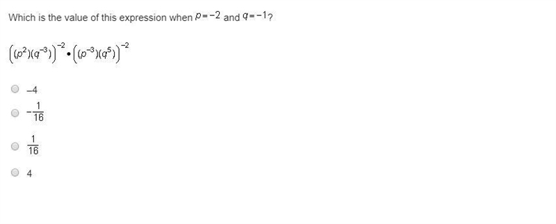 Which is the value of this expression when p = - 2 and q = -1?-example-1