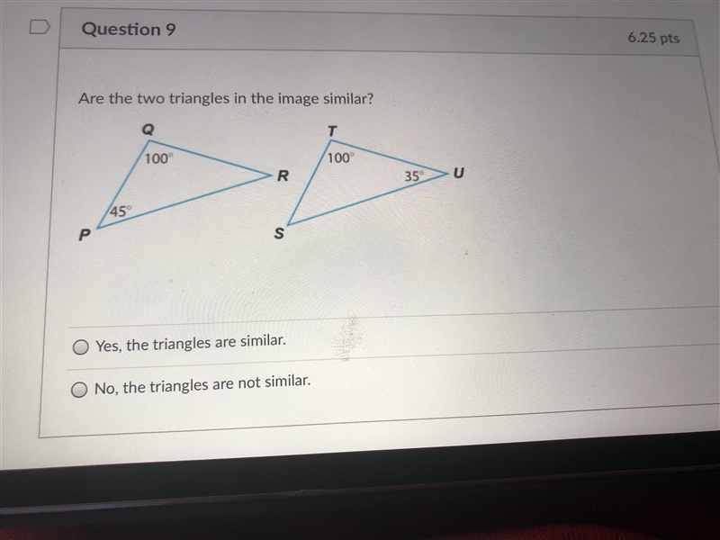 Are the two triangles in the image similar? ASAP-example-2