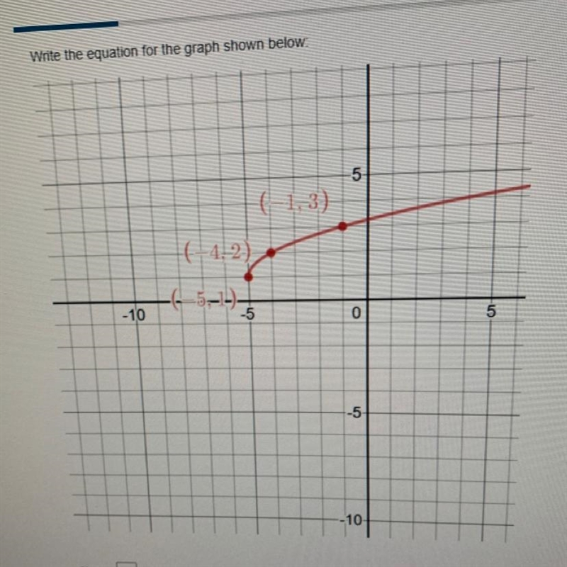 Points are (-5,1) (-4,2) (-1,3) I need it in y= Please be fast!!-example-1