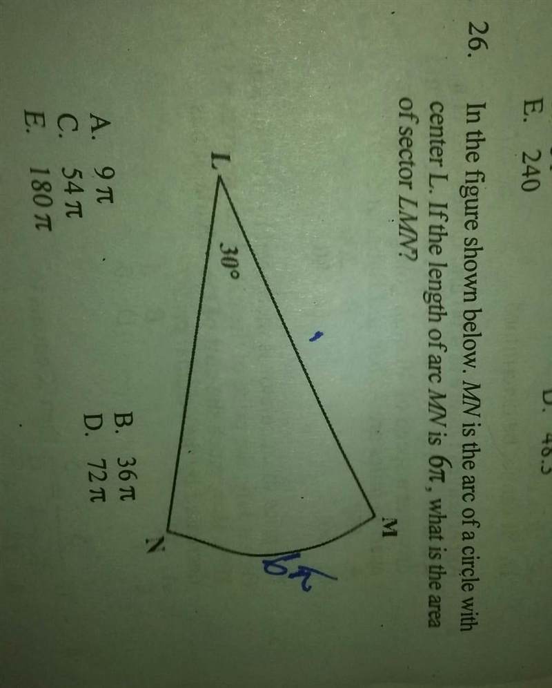 In the figure below. MN is the arc of a circle with center L. If the length of arc-example-1