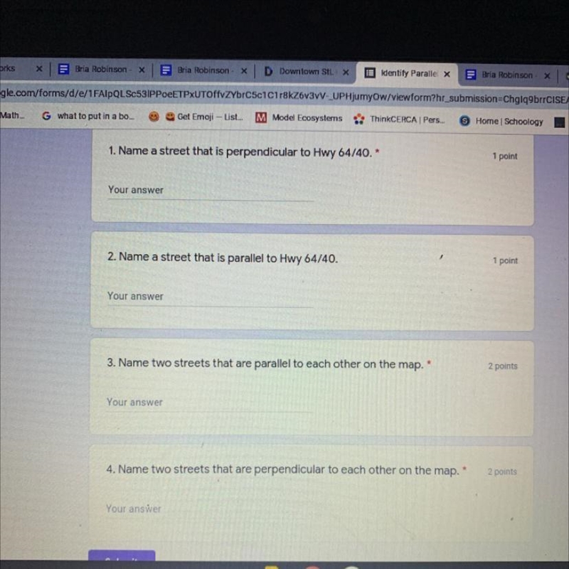 Name a street that is perpendicular to Hwy 64/40 . Can you help with all these questions-example-1