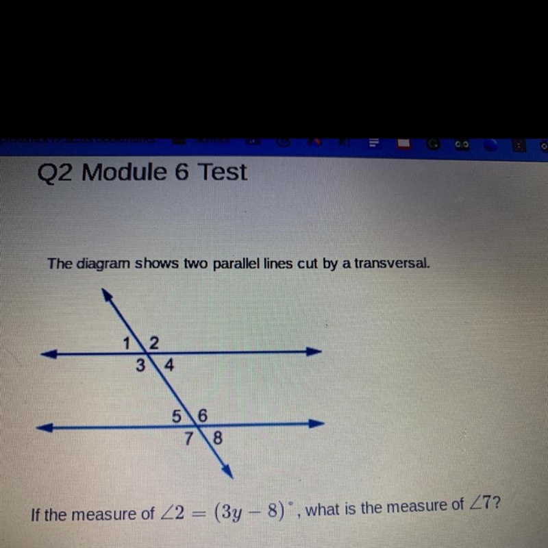 The diagram shows two parallel lines cut by a transversal.-example-1