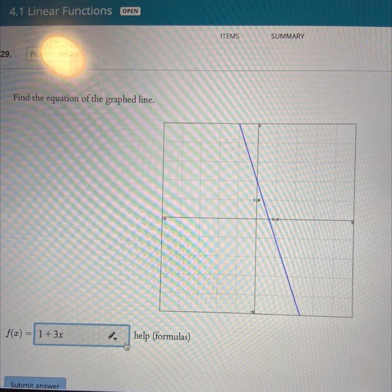 Find the equation of the graphed line. The answer I put in was incorrect and I’m not-example-1