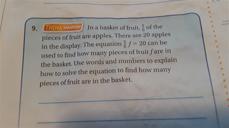 n a basket of fruit, 5/6 of the pieces of fruit are apples. There are 20 apples in-example-1