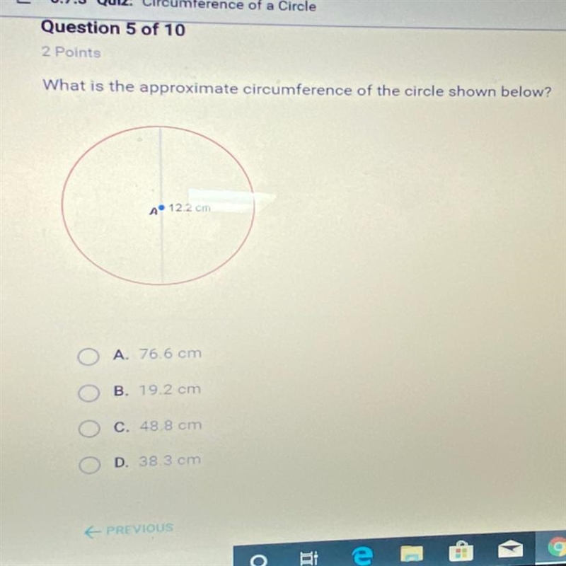 What is the approximate circumference of the circle shown below-example-1