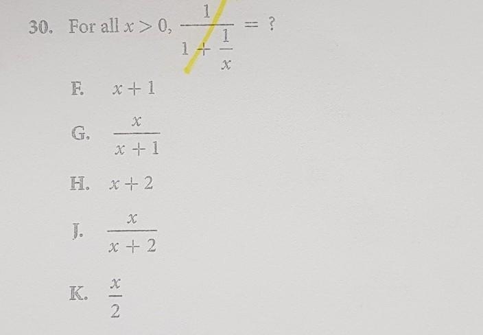 For all x>0, (1)/(1 + (1)/(x) ) ​-example-1