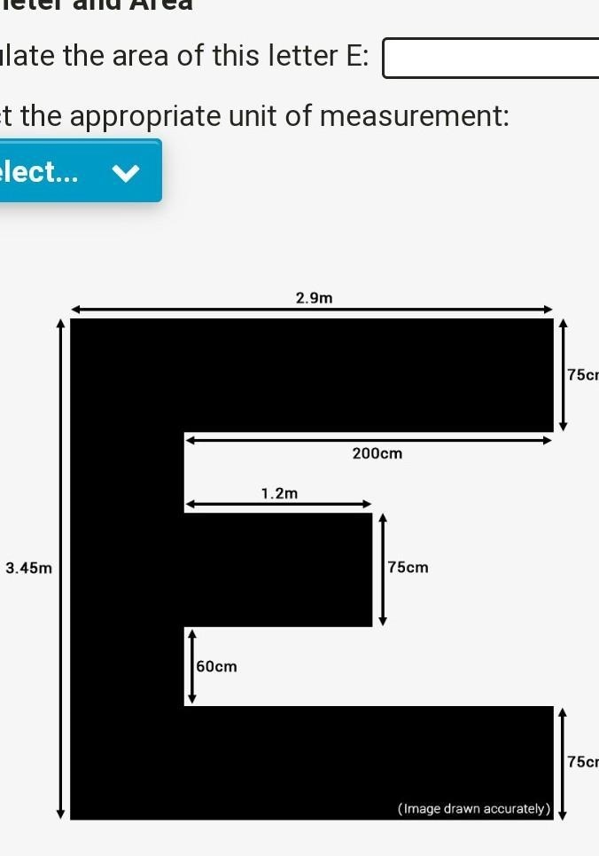 Please help, me find the area of Letter E.​-example-1
