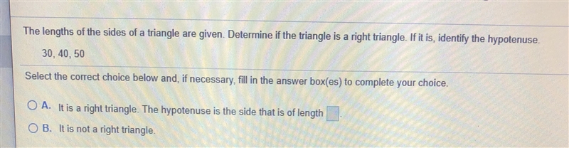 The links of the sides of a triangle are given determine if the triangle is a right-example-1