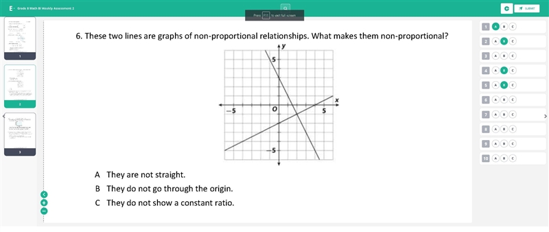 These two lines are graphs of non-proportional relationships. What makes them non-example-1