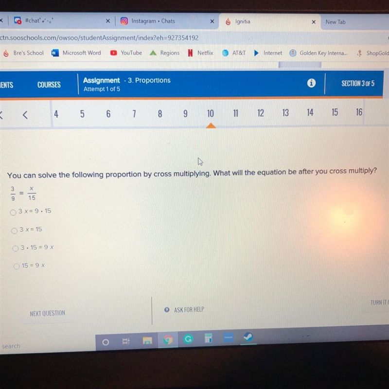 You can solve the following proportion by cross multiplying. What will the equation-example-1