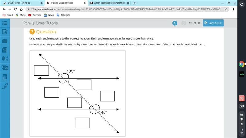 Drag each angle measure to the correct location. Each angle measure can be used more-example-1