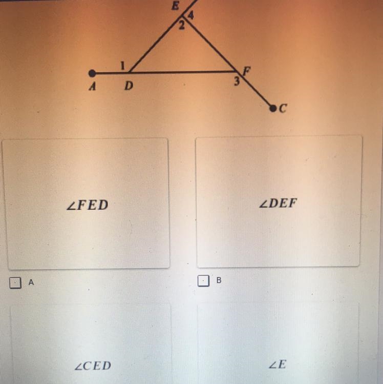 Given the figure at the photo, which angle represents angle 2? CHOOSE ALL THAT APPLY-example-1