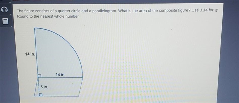 The figure consists of a quarter circle and a parallelogram. what is the area of the-example-1