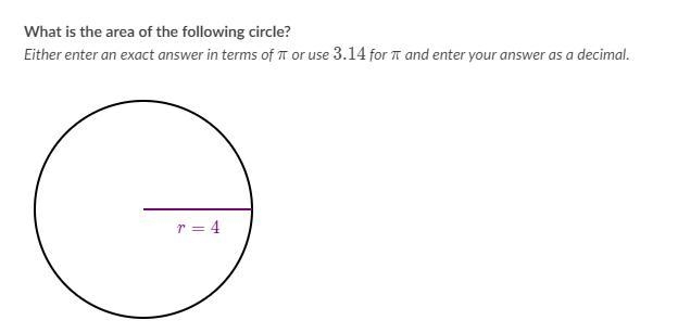 What is the area of the following circle? Either enter an exact answer in terms of-example-1