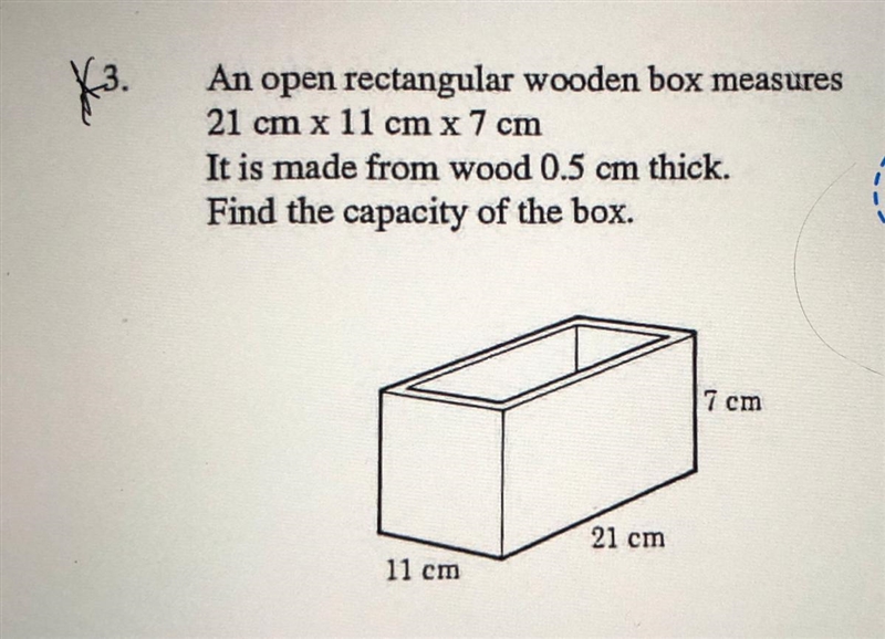 An open rectangular wooden box measures 21 cm x 11 cm x 7 cm It is made from wood-example-1