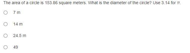 The area of a circle is 153.86 square meters. What is the diameter of the circle? Use-example-1