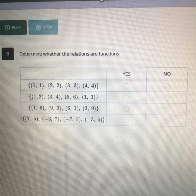 Giving max points and brain thing Determine whether the relations are functions. YES-example-1