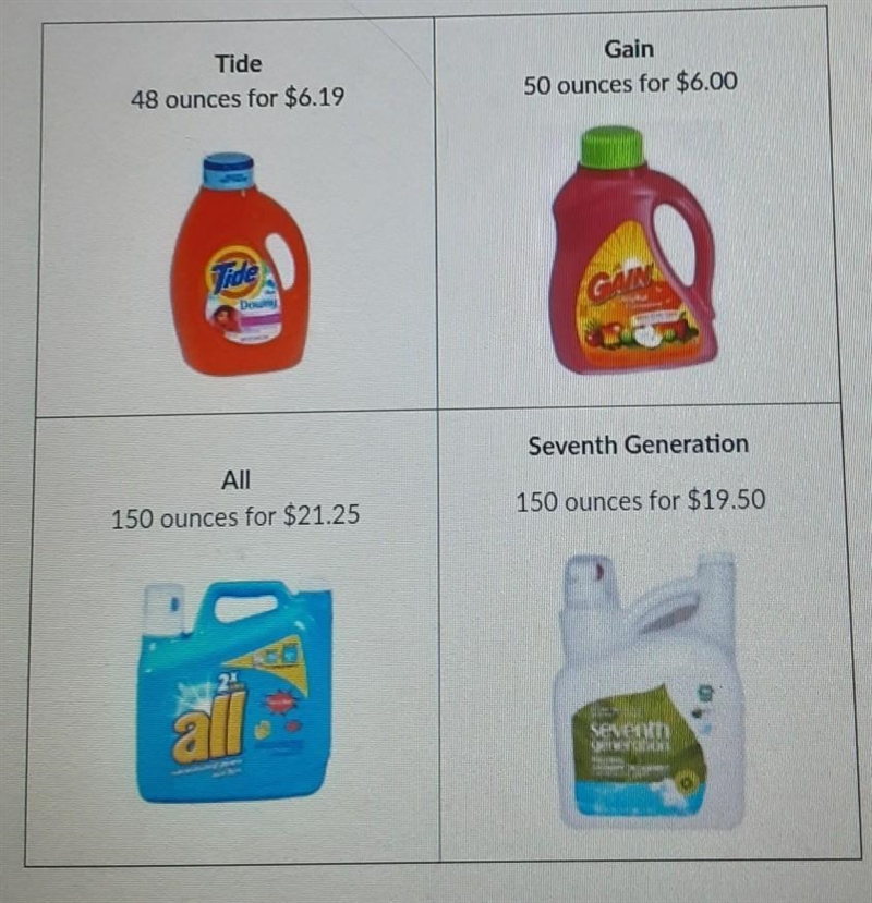 at Kroger, your mom is trying to decide which type of laundry detergent to purchase-example-1