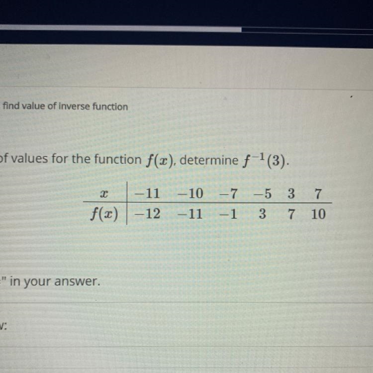 Determine f(-1) (3). Use the following table of values-example-1