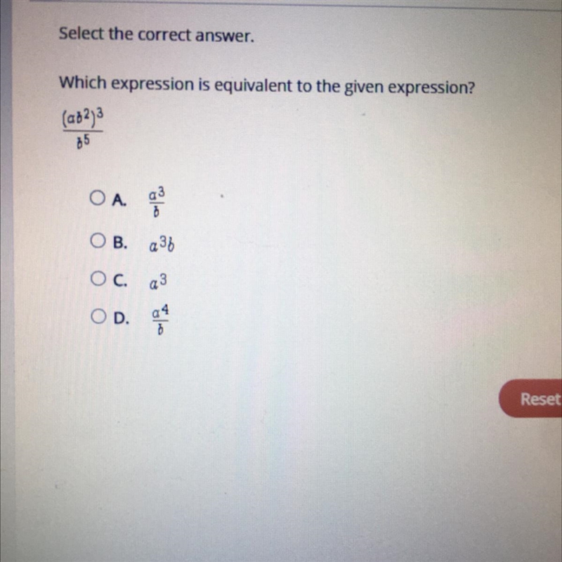 Which expression is equivalent to the given expression? Please help-example-1