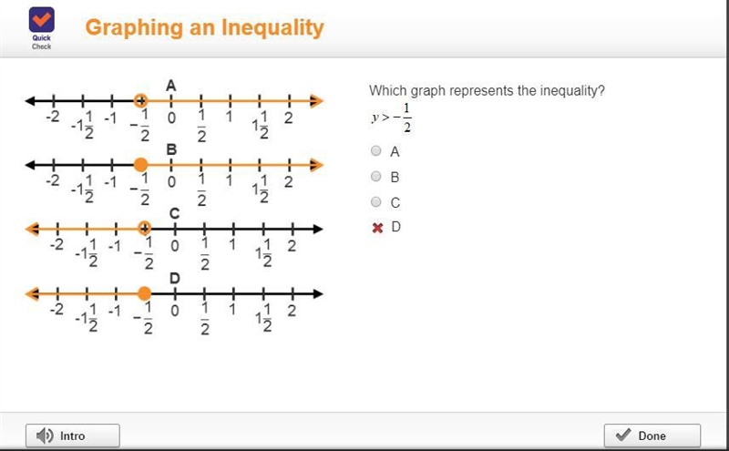 Which graph represents the inequality? y greater-than negative one-half A B C D-example-1