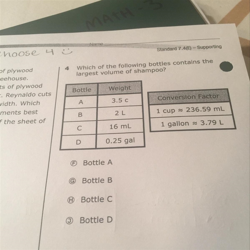 Which of the following bottles contains the largest volume of shampoo?-example-1