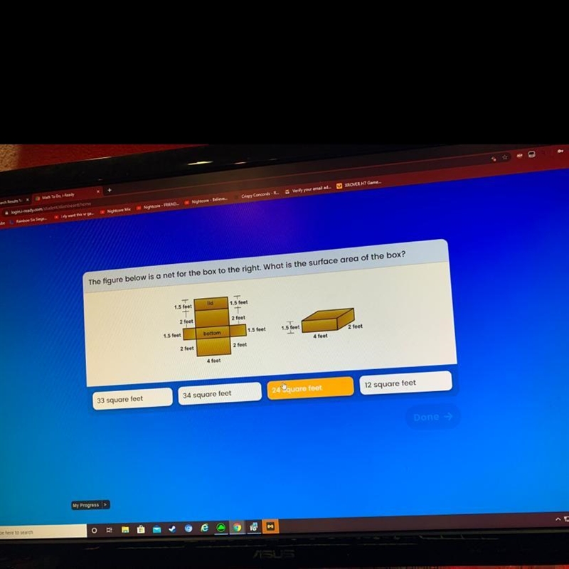 The figure below is a net for the box to the right. What is the surface area of the-example-1