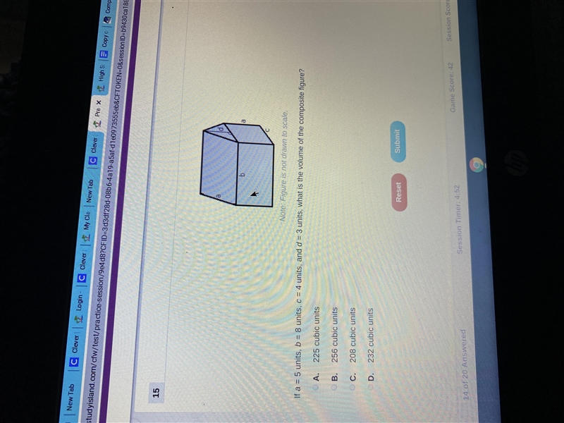 If a = 5 units , b = 8 C = 4 Units, and d = 3 units what is the volume of the composite-example-1