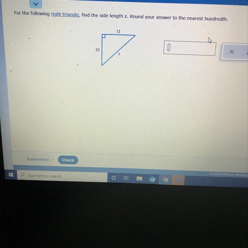 PLZ HELP ME For the following right triangle, find the side length x. Round your answer-example-1