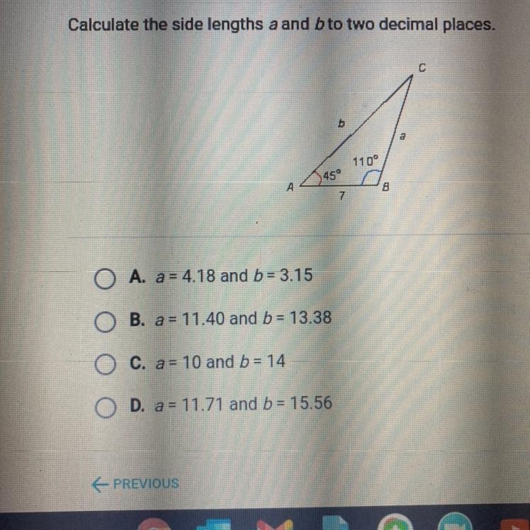 Calculate the side lengths a and b to two decimal places.-example-1