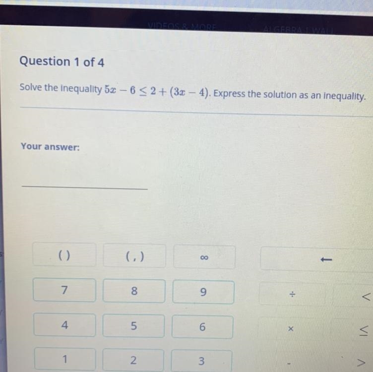 Solve the inequality 5x – 6 < 2 + (30 – 4). Express the solution as an inequality-example-1